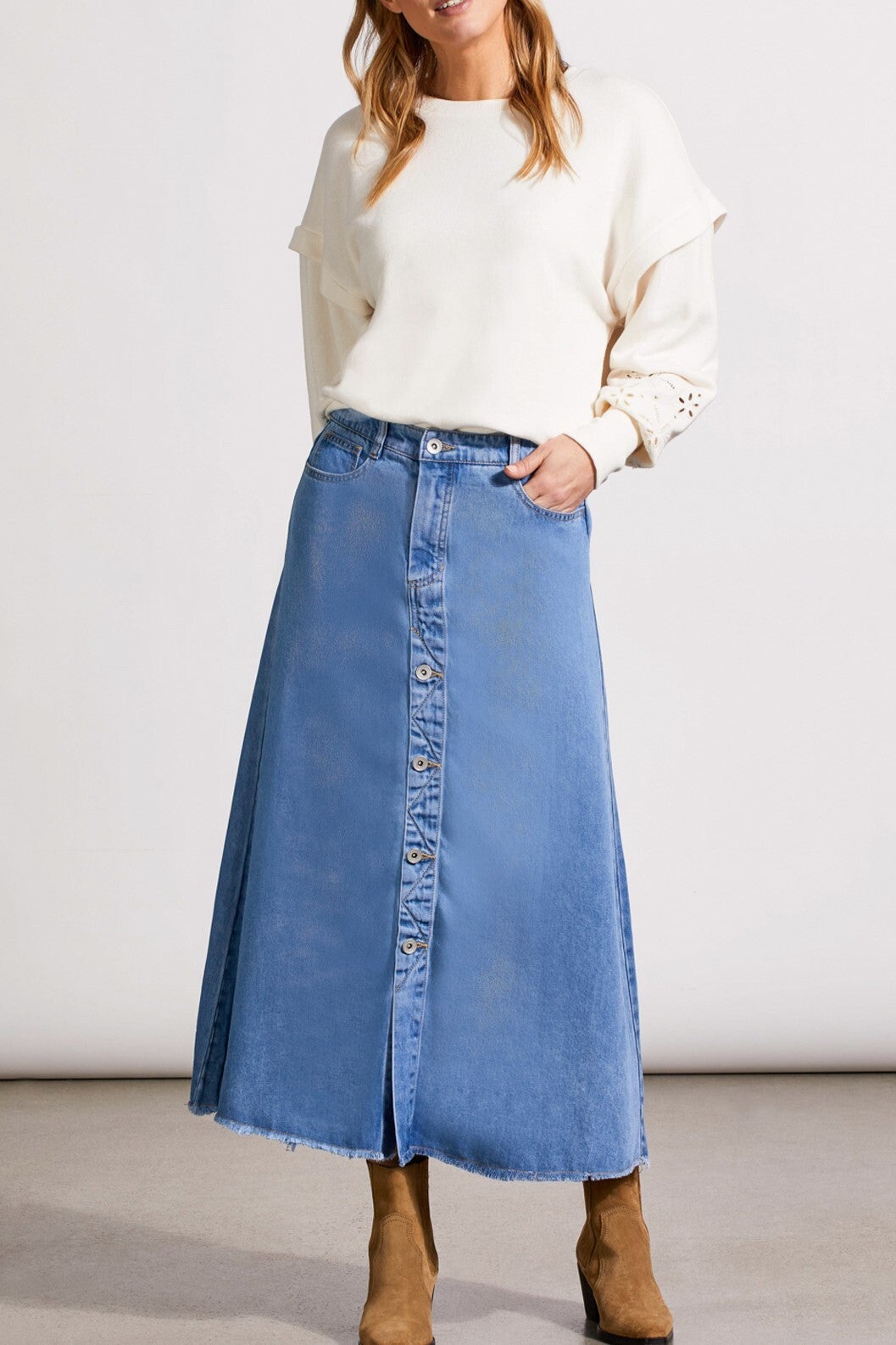 Button Down Midi Denim Skirt