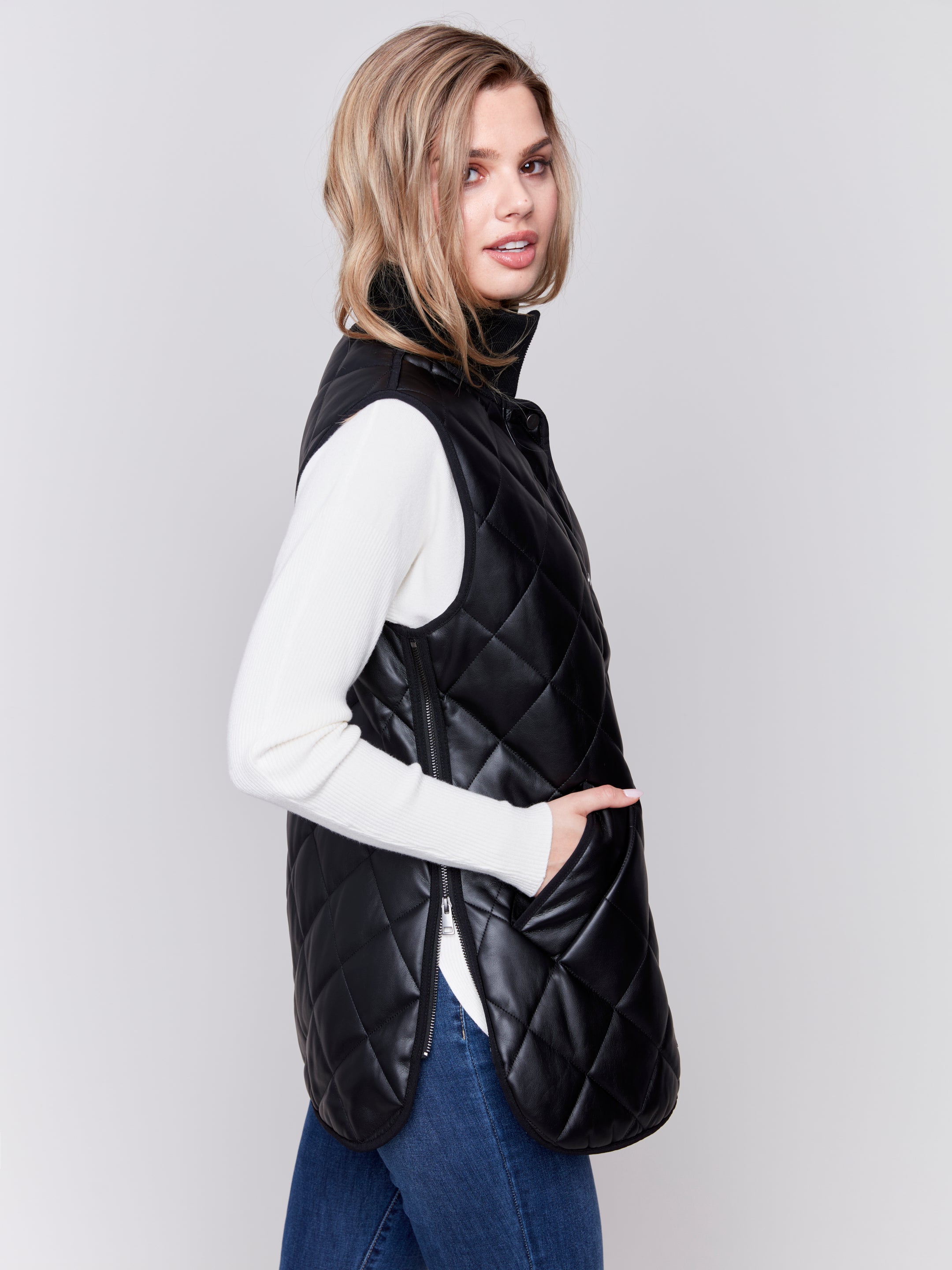 Long Quilted Leather Vest